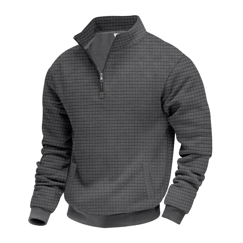 Herren nan Waffelstruktur-Halbzip-Pullover mit Stehkragen und dezenten Eingrifftaschen Drune
