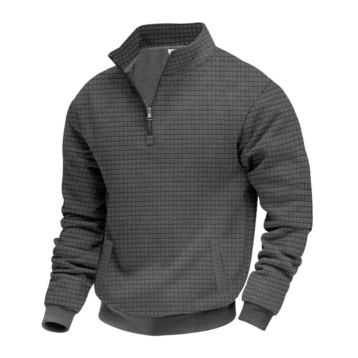 Herren nan Waffelstruktur-Halbzip-Pullover mit Stehkragen und dezenten Eingrifftaschen Drune