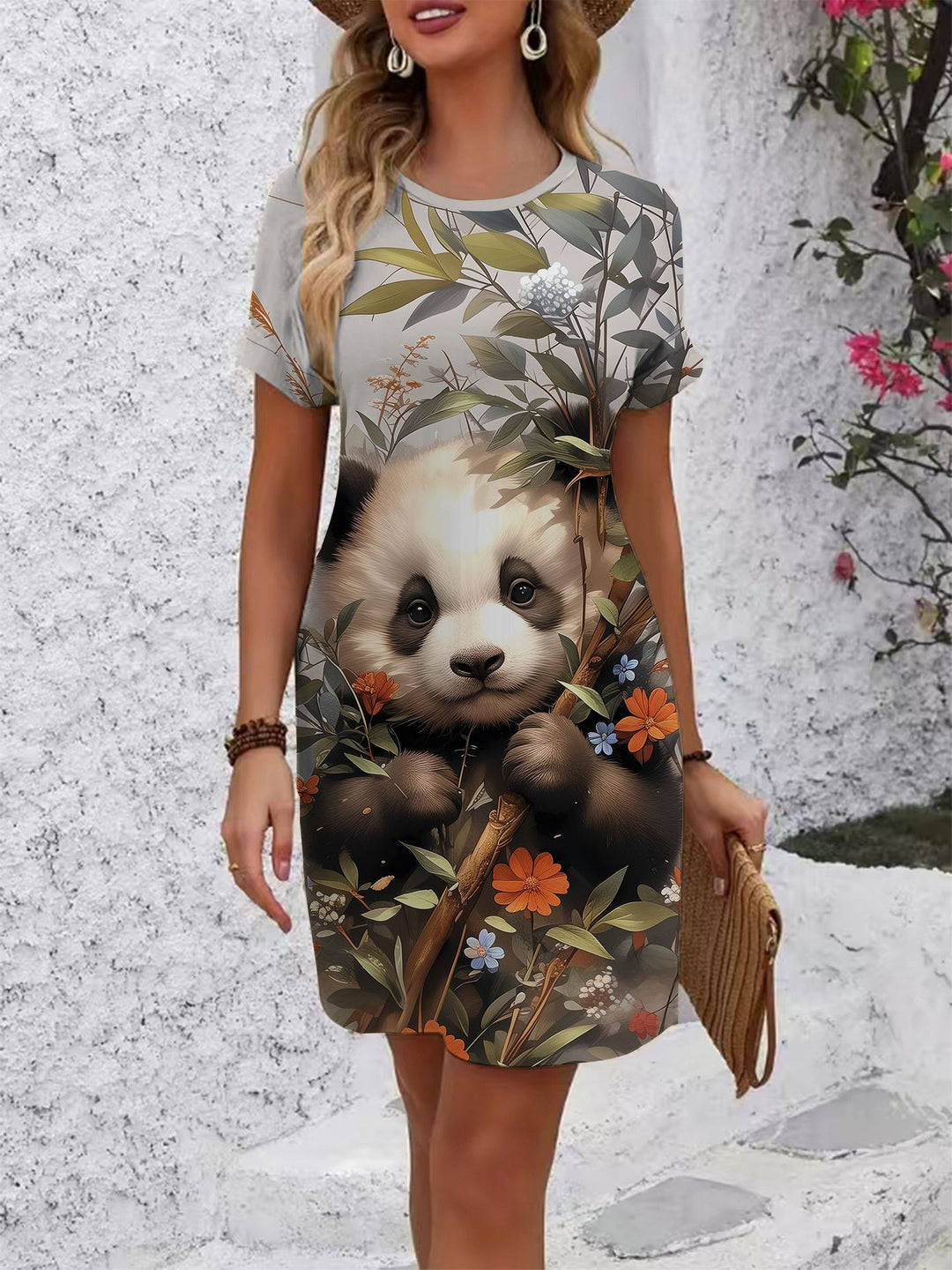 Damen T-Shirt Kleid mit floralem Design und bequemem Schnitt Drune