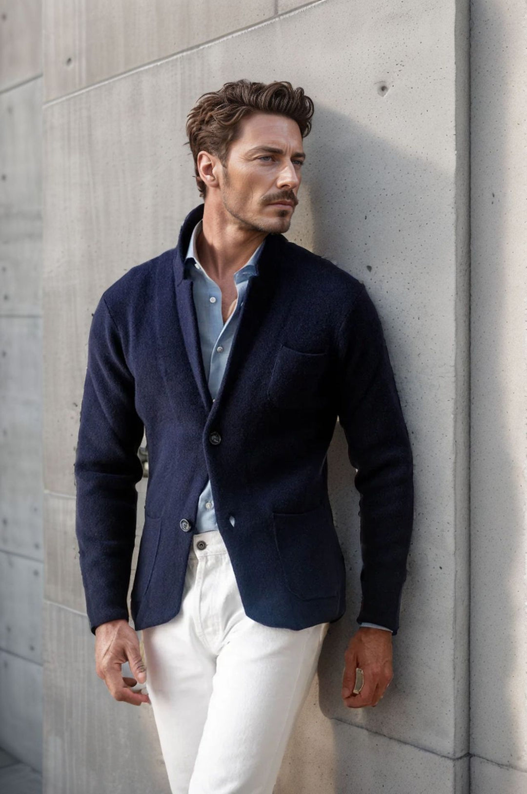 Herren modern geschnittener Strickmantel mit komfortablem Kragen und praktischen Taschen Drune