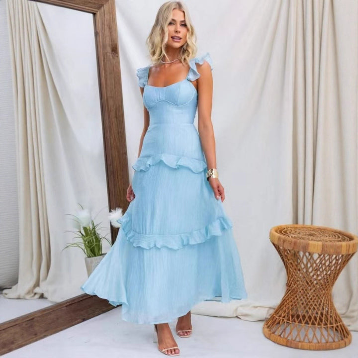 Damen Maxikleid mit Rüschendetails und taillierter Silhouette Drune