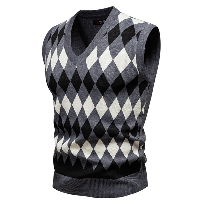 Herren ärmellose Strickweste mit Rauten-Muster Drune