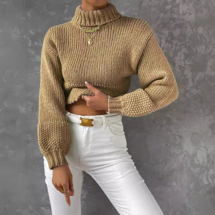 Damen Grobstrick Pullover mit hohem Kragen Drune