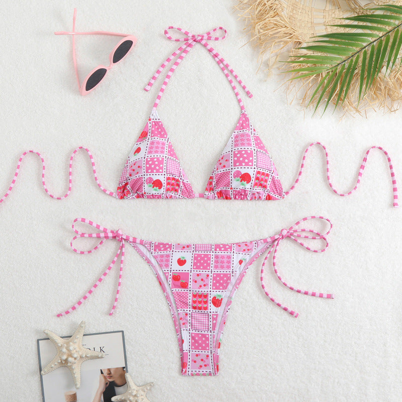 Damen Triangel-Bikini mit floralem Muster und verspieltem Bindeband Drune