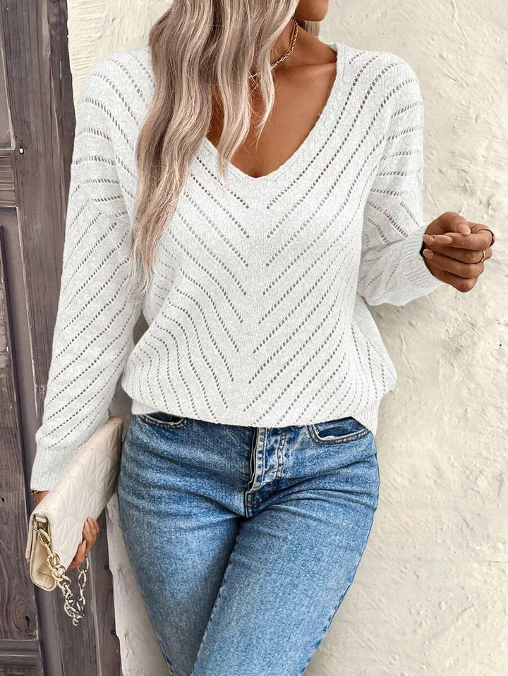 Damen Strickpullover mit leichtem Ajour-Muster und V-Ausschnitt Drune