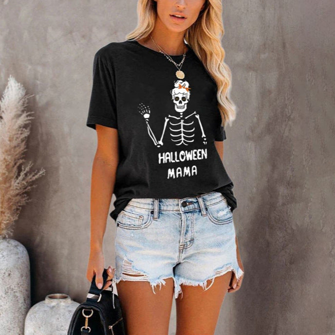 Damen Grafik-T-Shirt mit fantasievollem Skelett-Design Drune