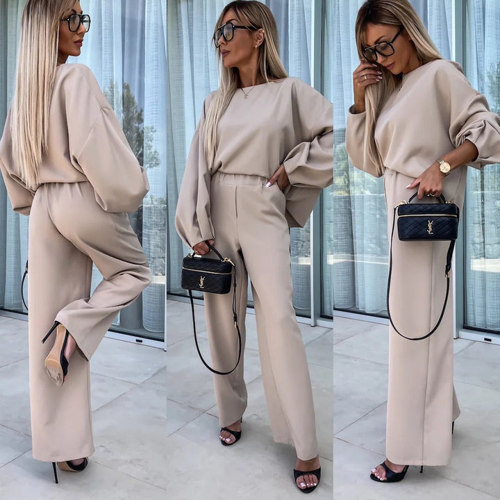Damen elegantes Zweiteiler-Set mit weitem Schnitt und voluminösen Ärmeln Drune