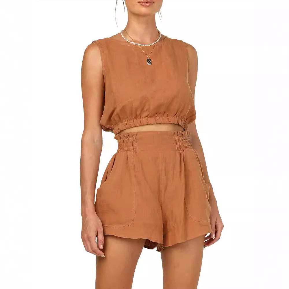Damen lässiges Set aus topmodernem Oberteil und hohen Shorts Drune