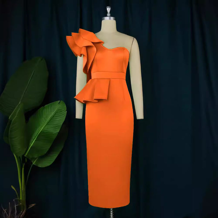 Damen Figurbetontes Kleid mit asymmetrischem Volant Drune