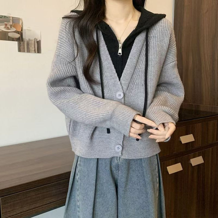 Damen modische Wickeljacke mit Kapuze Drune