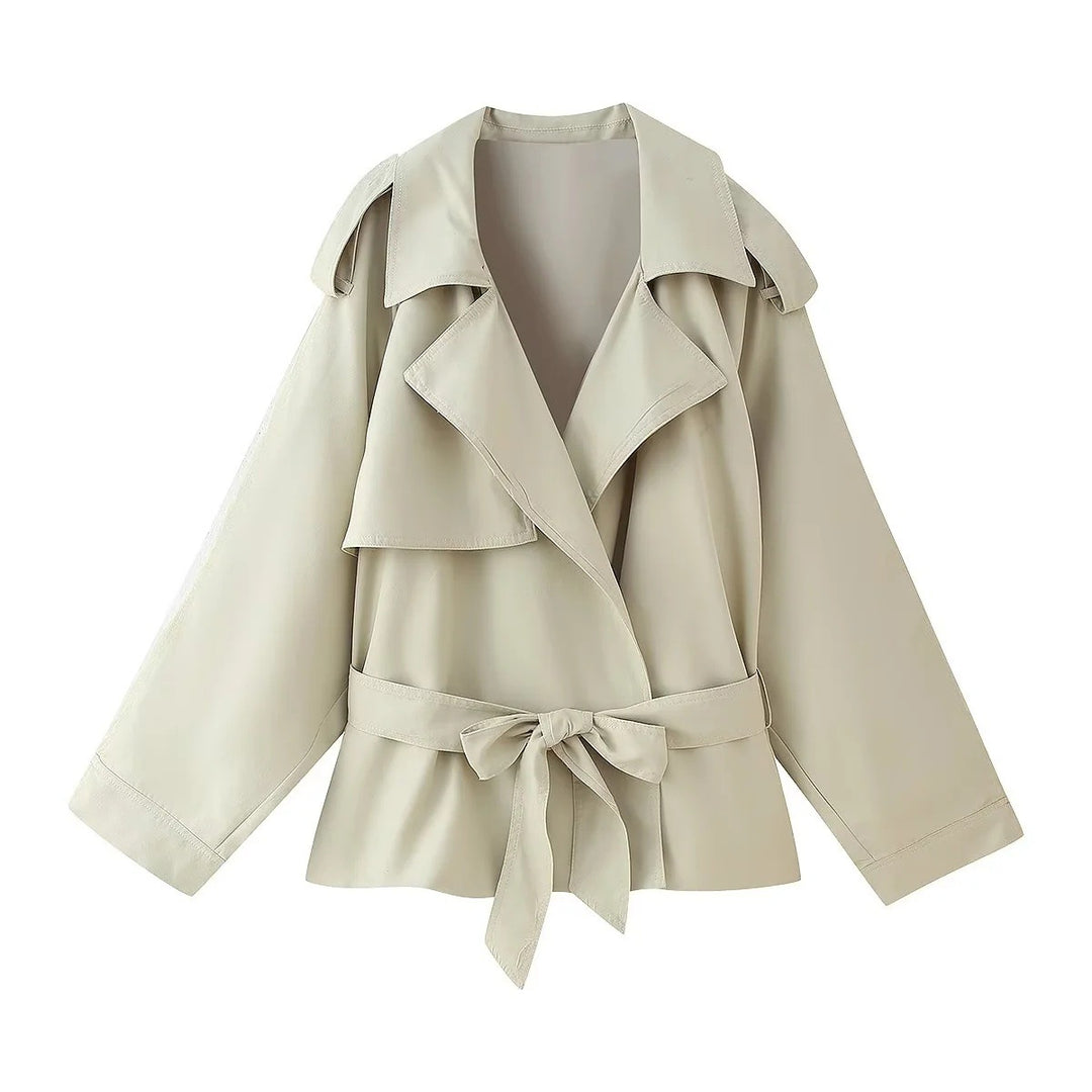 Damen elegante Trenchjacke mit Taillengürtel Drune