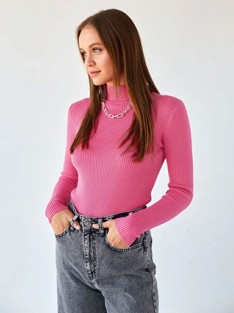 Damen Enganliegender Rippstrickpullover mit Stehkragen Drune