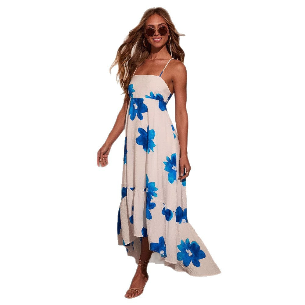 Damen Maxikleid mit dekorativen Blumenmustern und elegantem Rüschenabschluss Drune