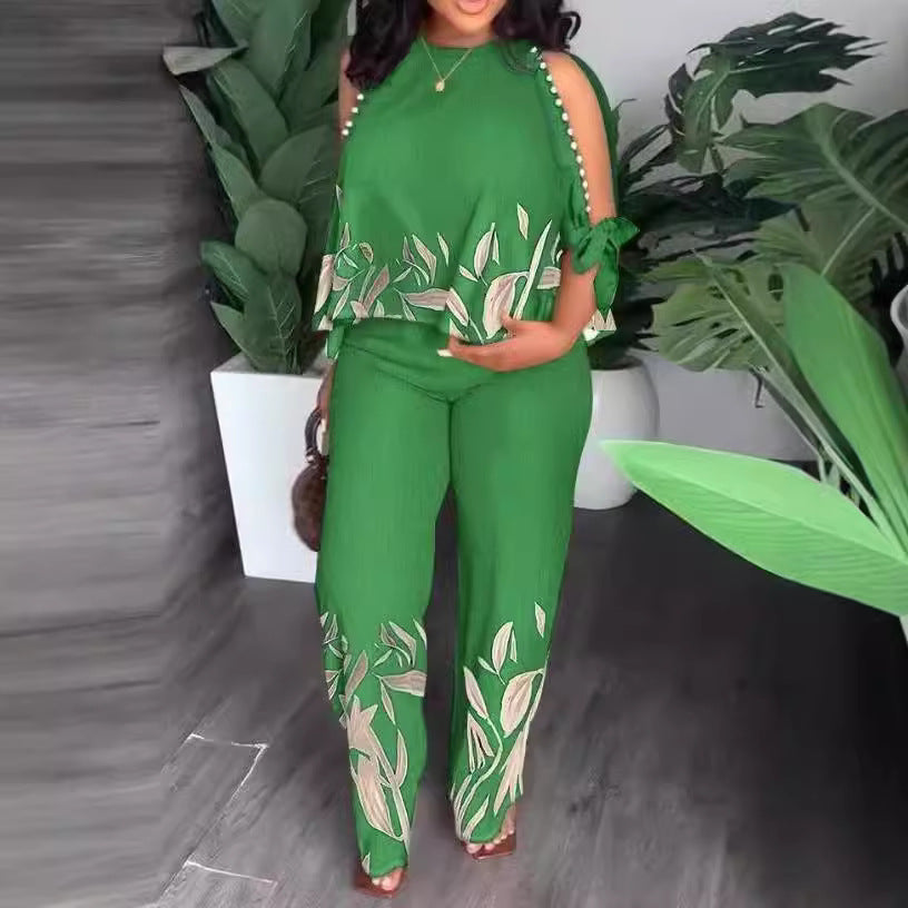 Damen Elegant gestaltetes Sommeroutfit mit floralem Design und Schulterfreiem Oberteil Drune