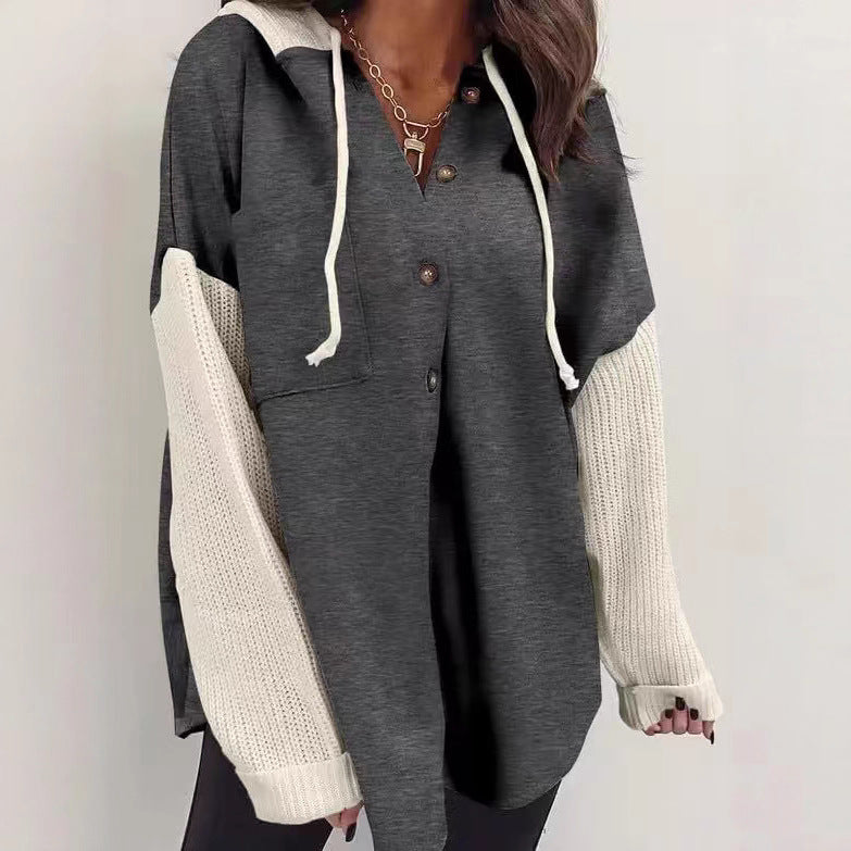 Damen lässige Pulloverjacke mit Button-Down-Design und überschnittenen Ärmeln Drune