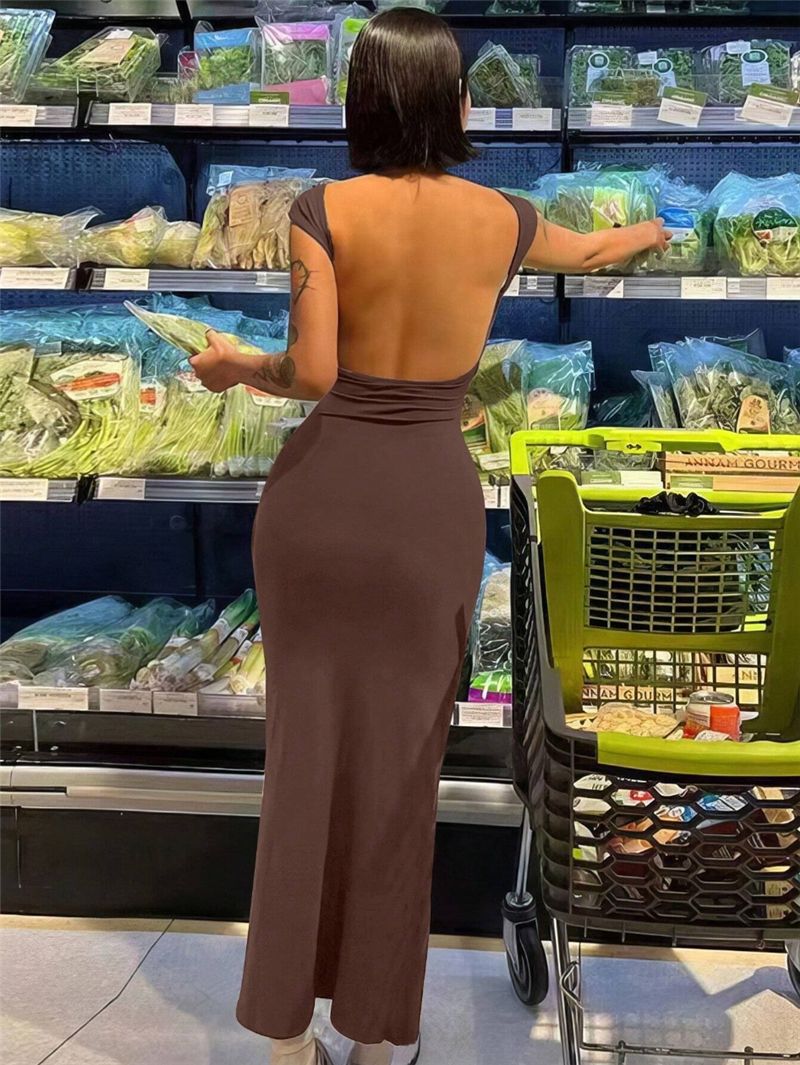 Damen Maxikleid mit tiefem Rückenausschnitt und figurbetontem Schnitt Drune