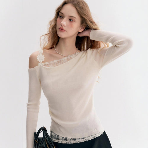 Damen Elegantes Oberteil mit transparentem Spitzenbesatz Drune