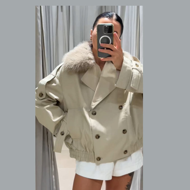 Damen Modische Outdoor-Jacke mit elegantem Kunstfellkragen Drune