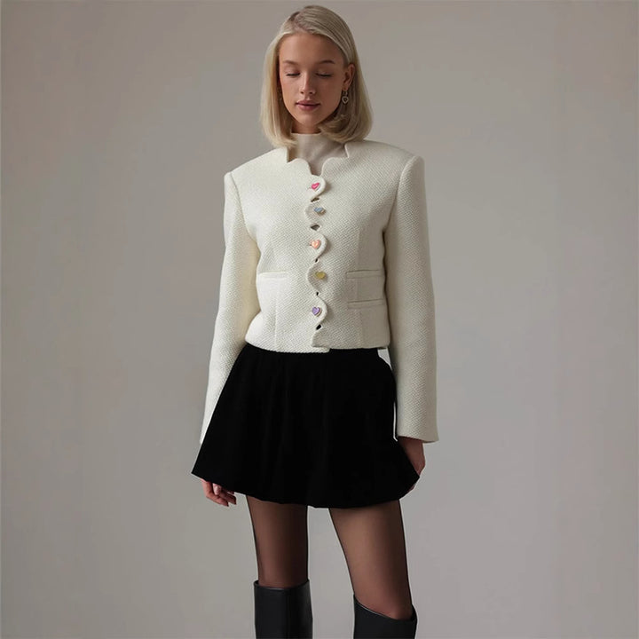 Damen elegante Strukturjacke mit farbigen Knöpfen Drune