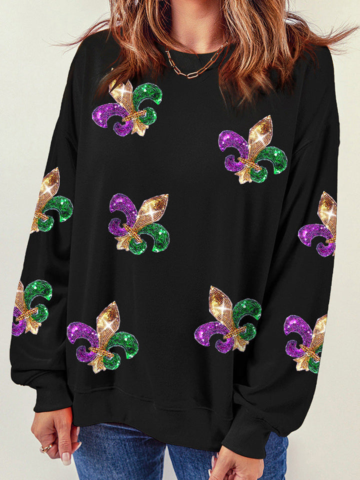Drune | Sweatshirt - Lockere Passform - Pailletten-Detail - Baumwollmischung - Langarm-Pullover