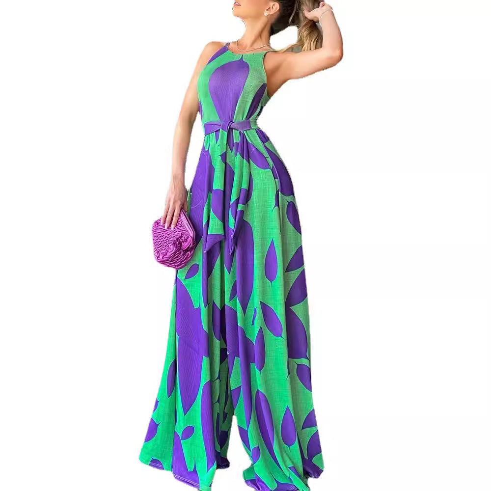 Damen Maxikleid mit floralem Muster und Taillengürtel Drune