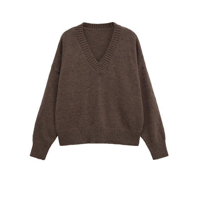 Damen bequemer V-Ausschnitt Pullover aus hochwertiger Wolle Drune