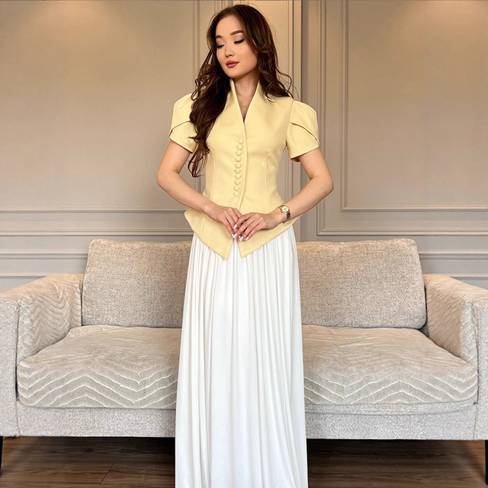Damen elegante Designerbluse mit Puffärmeln und Knopfdetails Drune