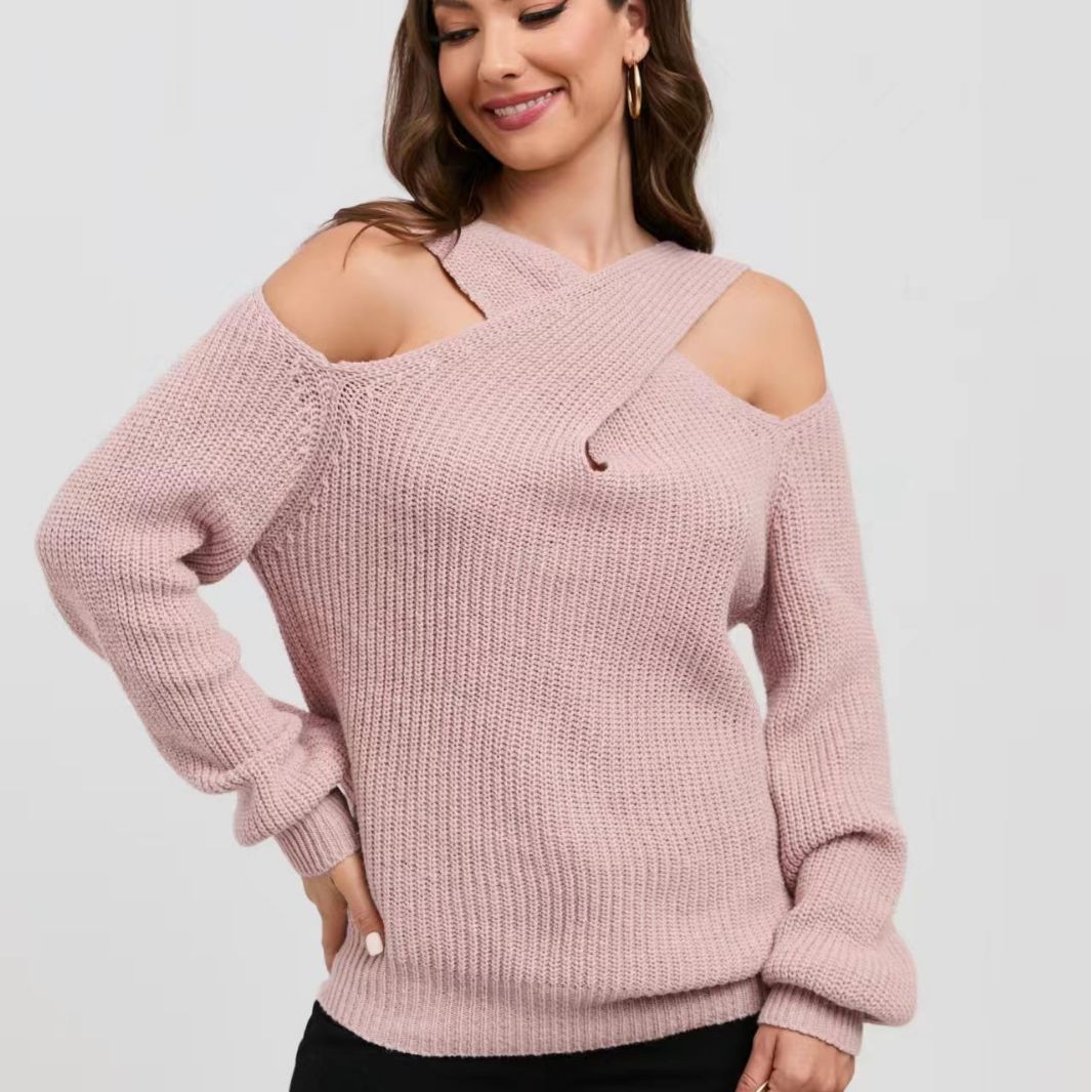 Damen Off-Shoulder Strickpullover mit asymmetrischem Design Drune