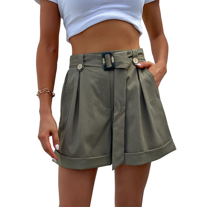 Damen elegante Bundfalten-Shorts mit Gürtel Drune