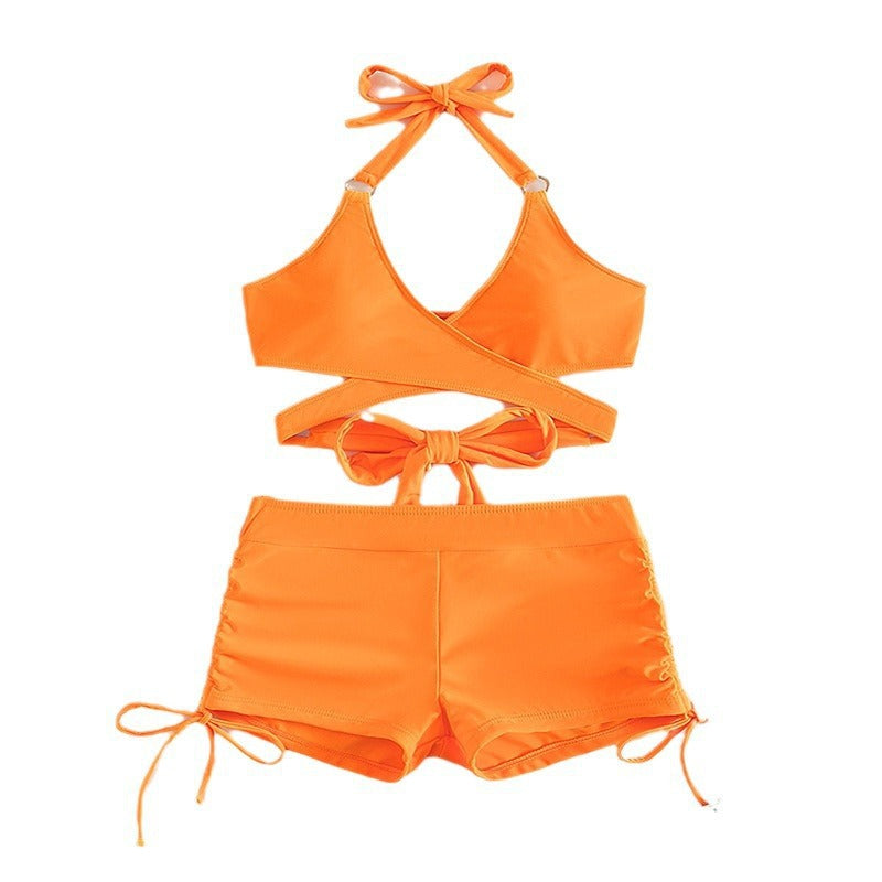 Damen Sportlicher Bikini mit gekreuztem Oberteil und Shorts Drune