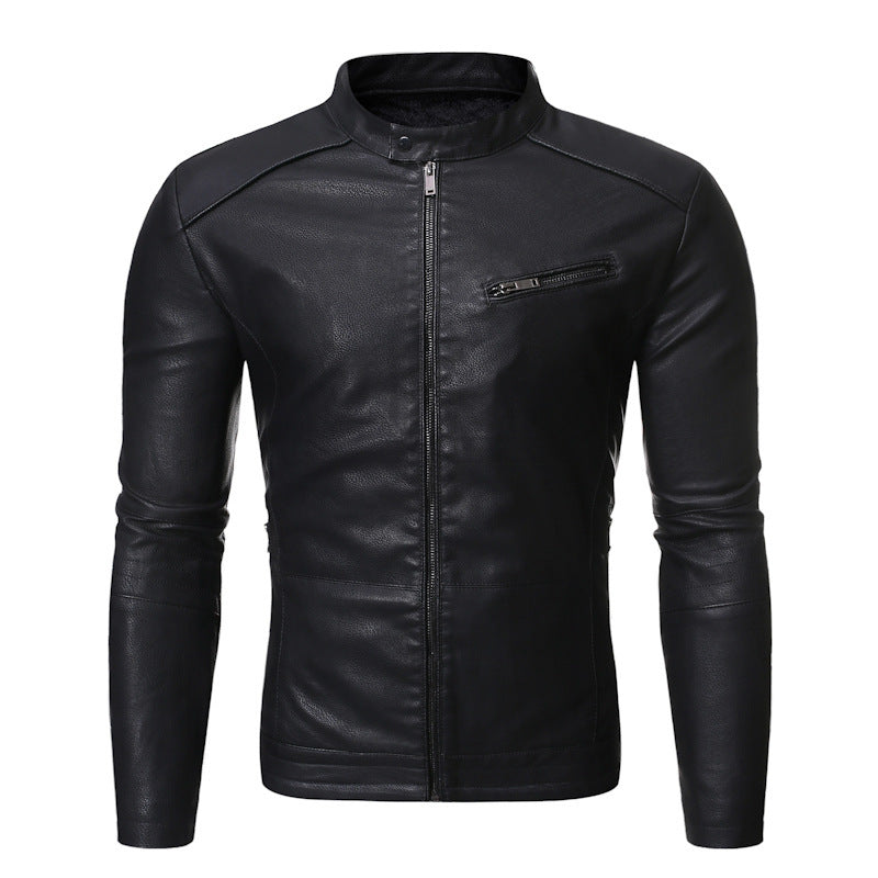 Herren Lederjacke mit stylishem Stehkragen und praktischen Reißverschlusstaschen Drune