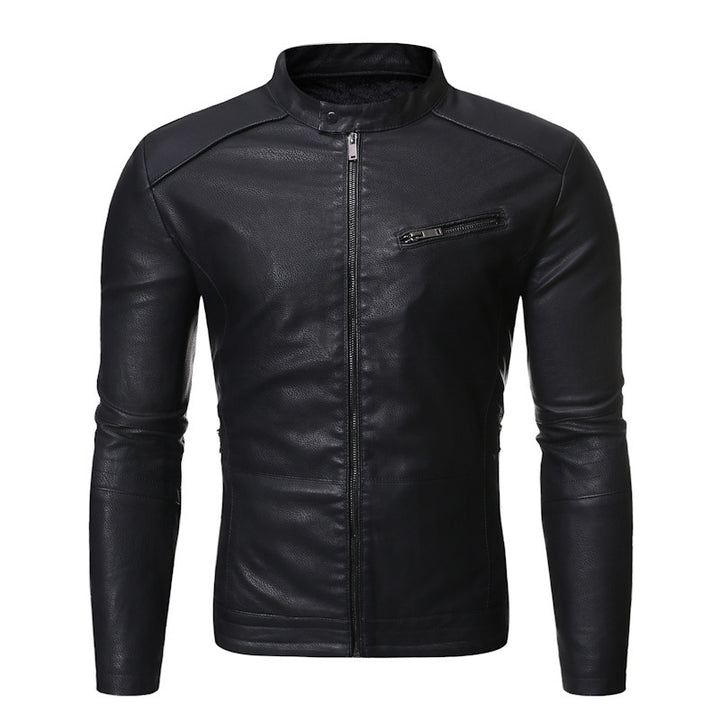 Herren Lederjacke mit stylishem Stehkragen und praktischen Reißverschlusstaschen Drune