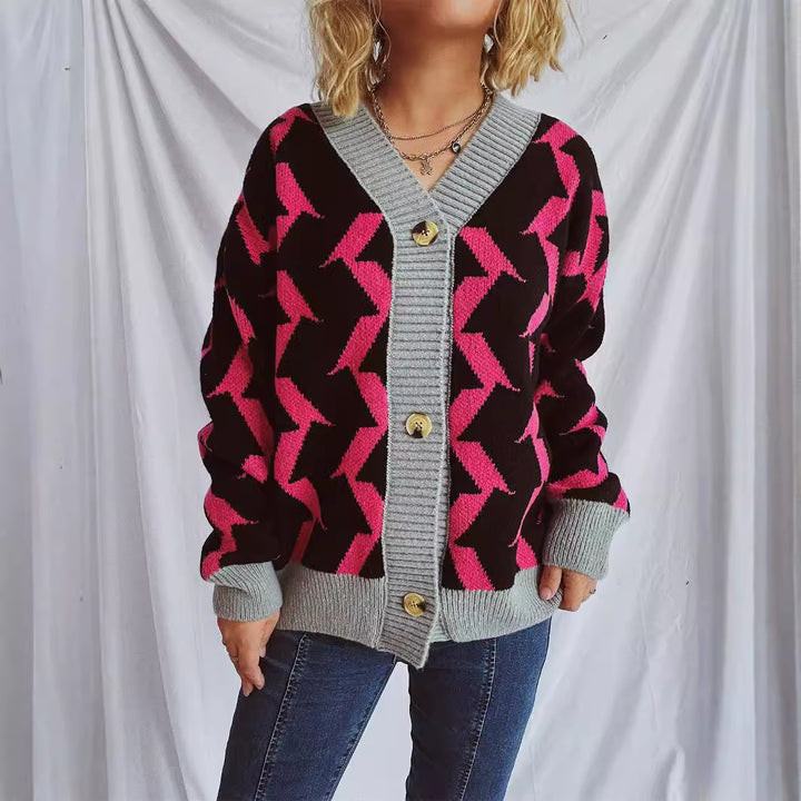 Damen Grobstrickjacke mit grafischem Muster und hochwertigen Knopfdetails Drune