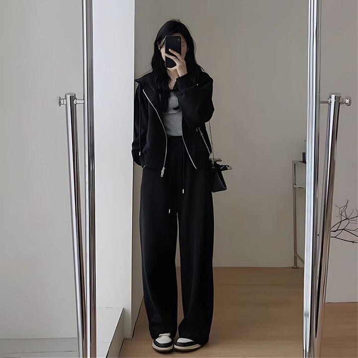 Damen Oversized Freizeit-Hoodie-Set mit tiefem Schnitt und lässigen Hosen Drune