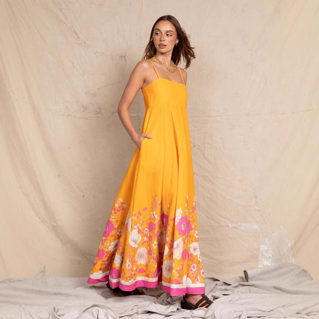 Damen Maxikleid mit floralem Design und eleganten Spaghettiträgern Drune