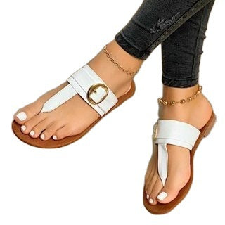 Damen nan elegante Zehensteg-Sandalen mit gepolsterter Komfortsohle und Zier-Schnalle Drune