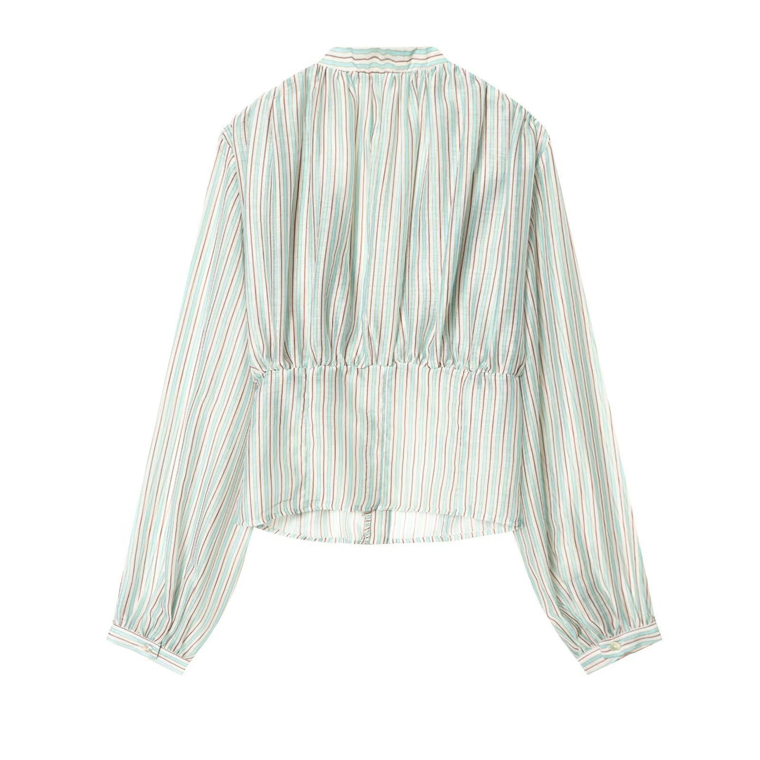 Damenbluse mit tiefem V-Ausschnitt und eleganten Rüschendetails Drune