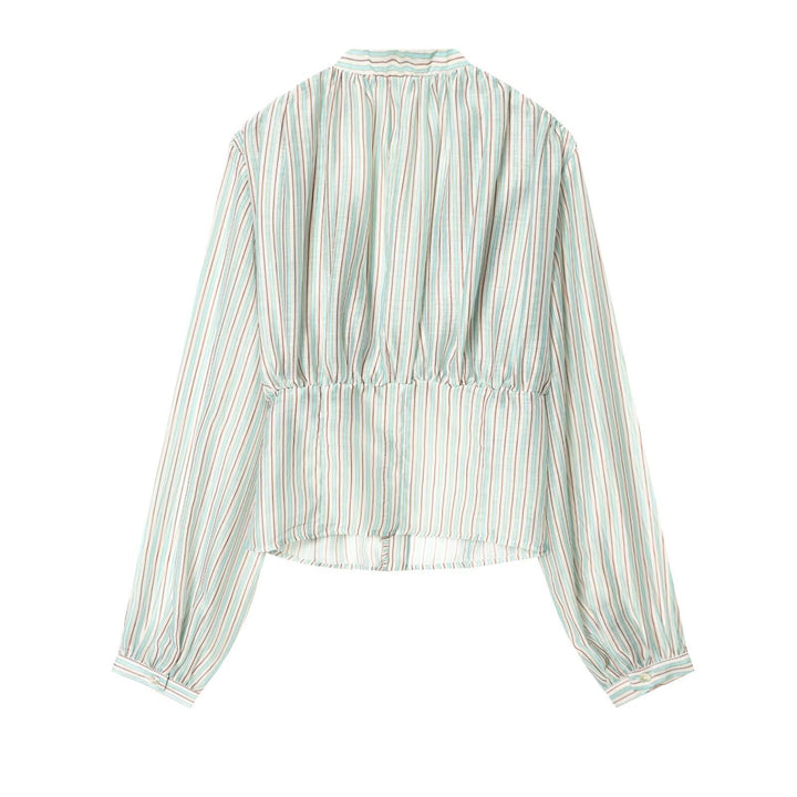 Damenbluse mit tiefem V-Ausschnitt und eleganten Rüschendetails Drune
