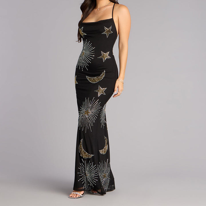 Damen Glamouröses Abendkleid mit schimmernden Pailletten und fantasievollem Design Drune