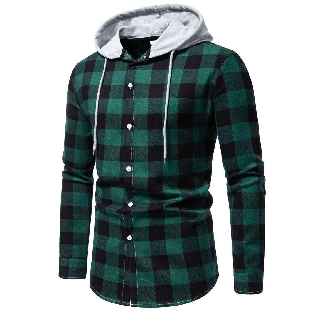 Herren Karo-Hemdjacke mit Kapuze und modernem Schnitt Drune