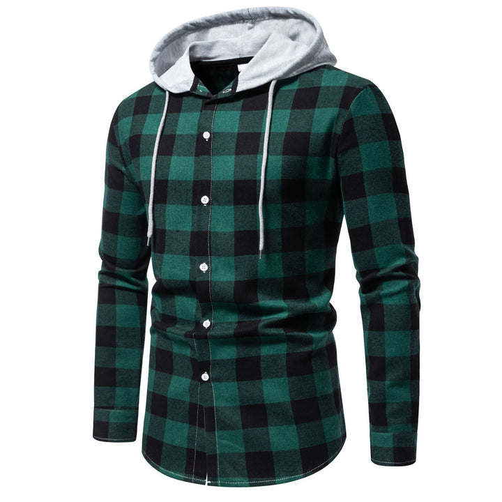 Herren Karo-Hemdjacke mit Kapuze und modernem Schnitt Drune