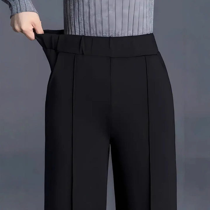 Damen elegante Hochbundhose mit Faltenwurf und dehnbarem Bund Drune
