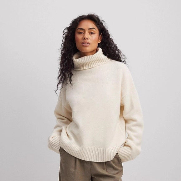 Damen lässiger Rollkragenpullover aus feinem Strickmaterial Drune