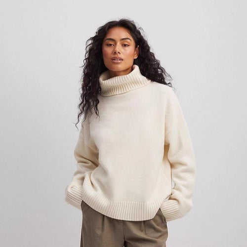 Damen lässiger Rollkragenpullover aus feinem Strickmaterial Drune