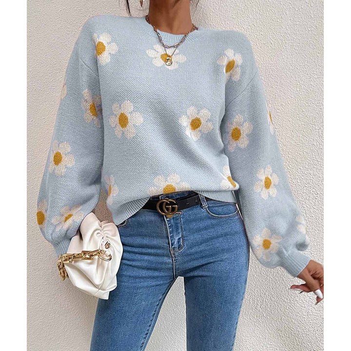 Damen Pullover mit floralem Muster und voluminösen Ärmeln Drune