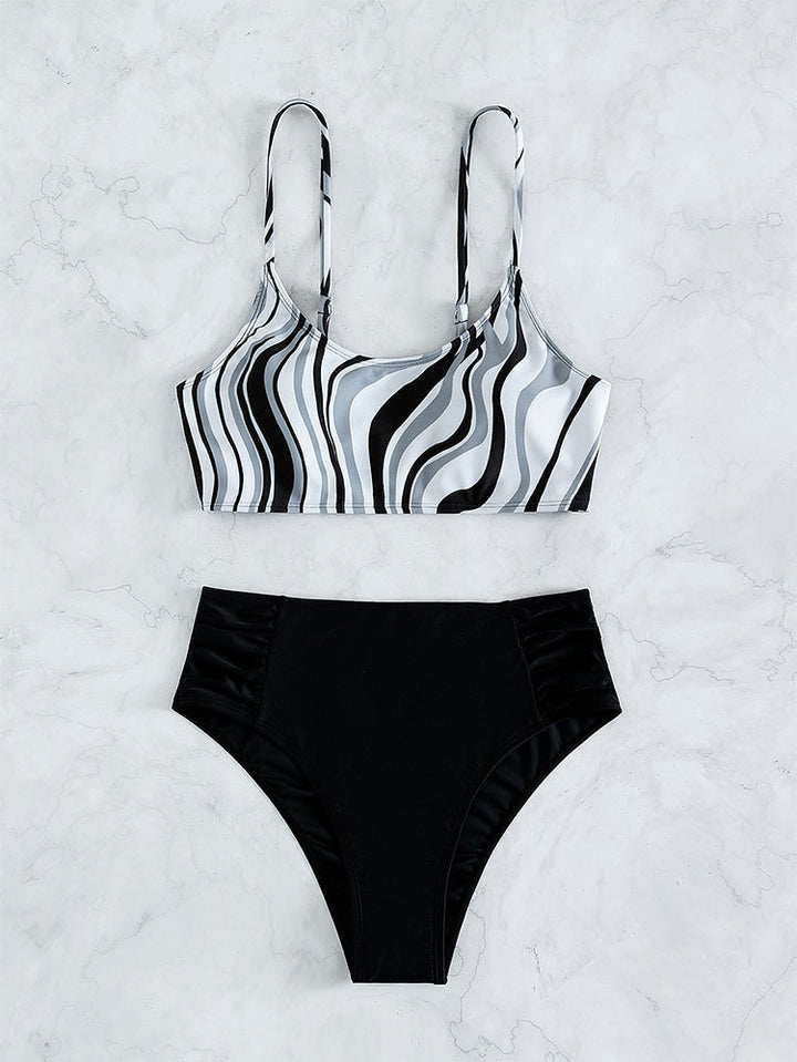 Damen Bikini-Set mit stilvollem Streifenmuster und hohem Bund Drune