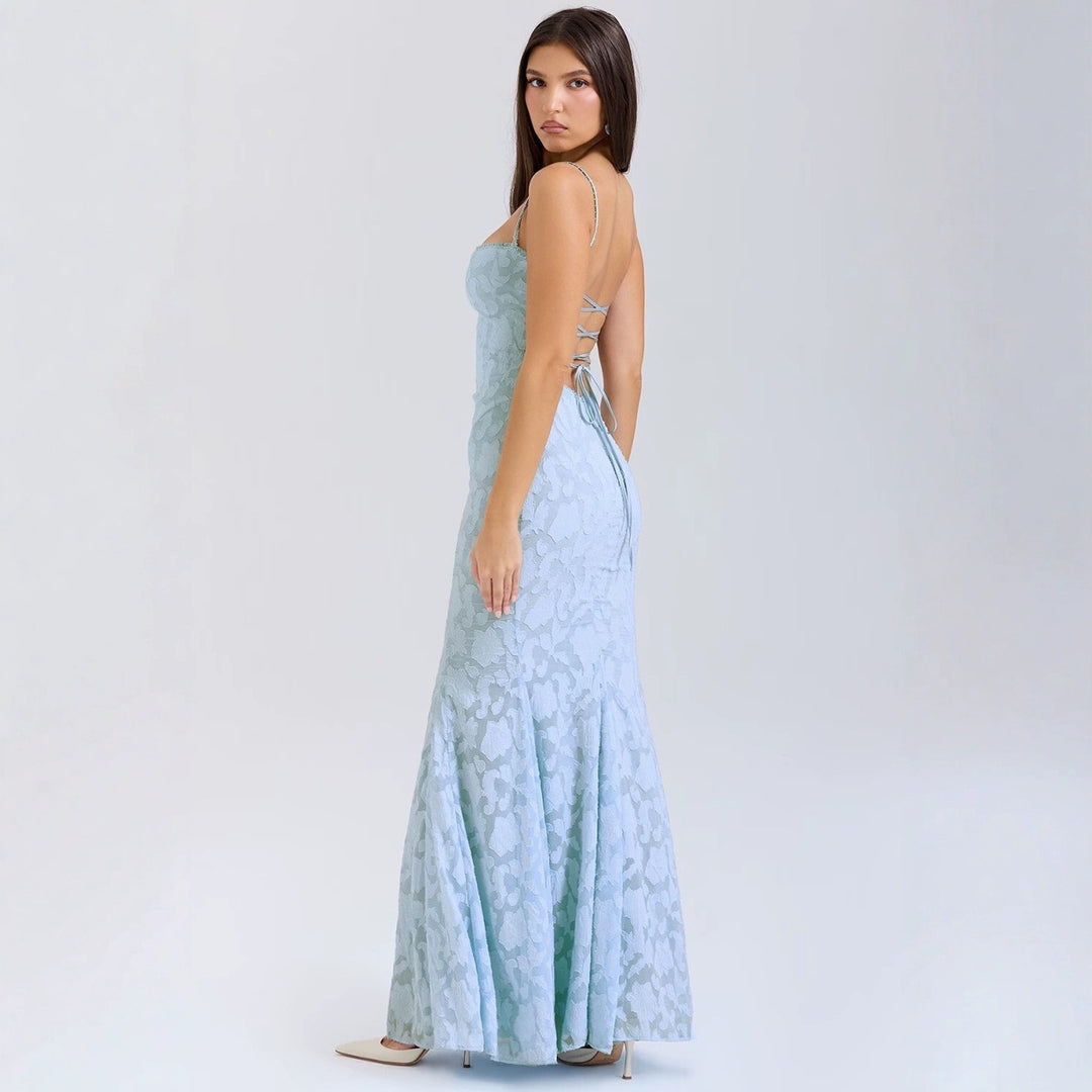 Damen elegantes Abendkleid mit floralem Spitzenmuster Drune