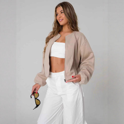 Damen Oversized Sweatjacke mit lässigem Schnitt und glänzender Oberfläche Drune