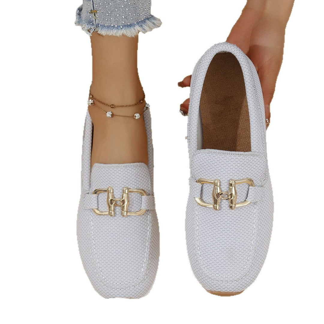 Damen  elegante Slipper Loafer mit gepolsterter Innensohle und dekorativer Metallapplikation Drune