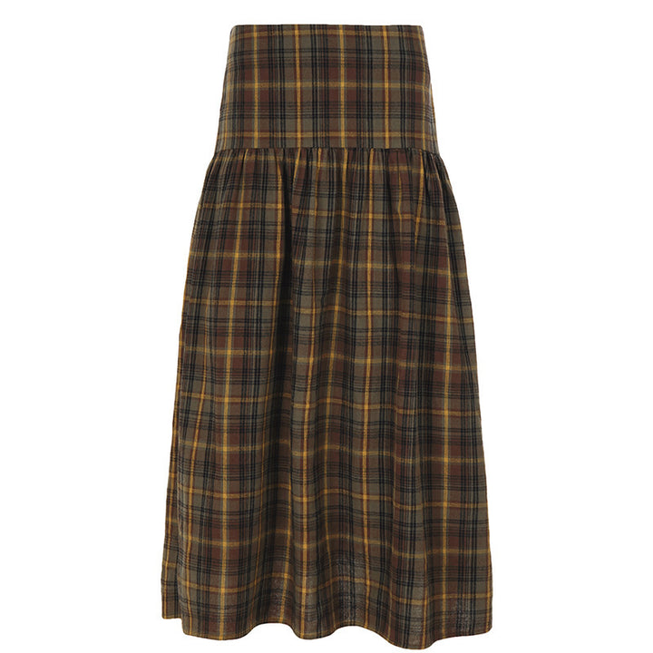 Damen Karierter Midirock mit hohem Taillenbund und voluminösem Schnitt Drune